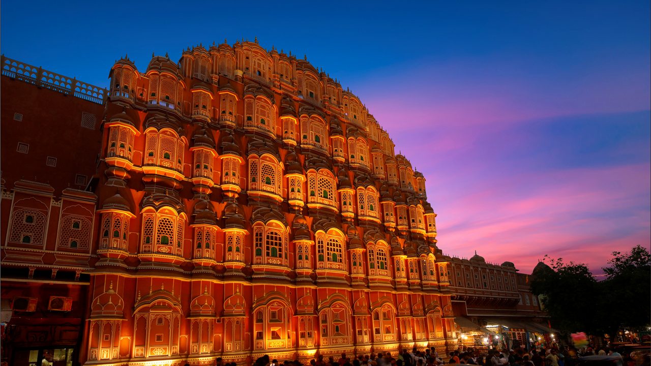 The "Pink City" of Rajasthan, known for its historic forts and palaces like Amer Fort